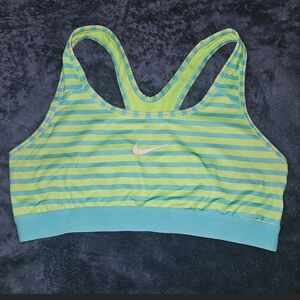 Nike Blue and Green Striped Sports Bra Medium